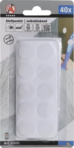 BGS DIY Tépőzáras korongkészlet | öntapadó | fehér | 40 darabos (BGS 80555)