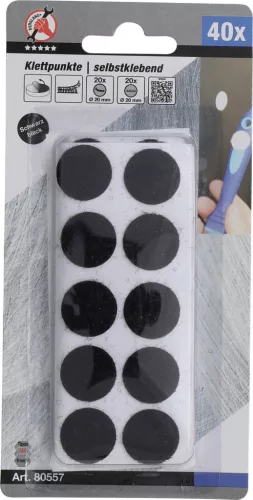 BGS DIY Tépőzáras korongkészlet| öntapadó | fekete | 40 darabos (BGS 80557)