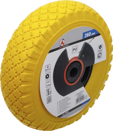 BGS DIY Tömör PU kerék kézikocsikhoz, sárga-fekete, 260 mm (BGS 80652)