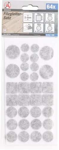 BGS DIY Filc alátét készlet | szürke cirkás | 64 darabos (BGS 80703)