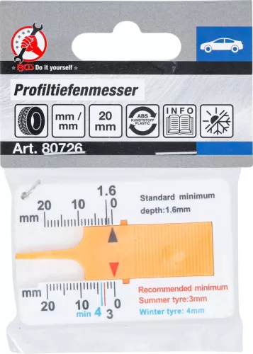 BGS DIY Futófelületmélység-mérő | kulcstartóval | 0 - 20 mm (80726)