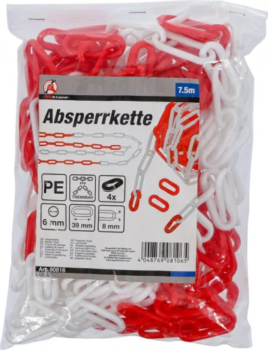 BGS DIY Lánckorlát, piros / fehér, 4 karabiner, műanyag, 7,5 m (80816)