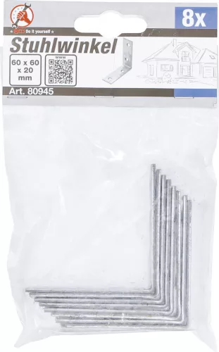BGS DIY 8 db acél sarok konzol szett 60x60x20 mm (BGS 80945)