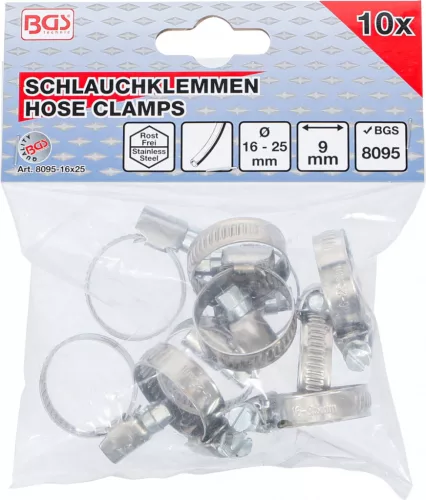 BGS technic Inox csőbilincs, 16x25 mm, 10 darab (BGS 8095-16x25)