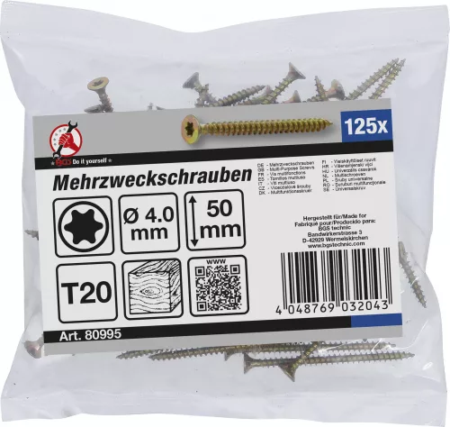 BGS DIY Univerzális csavar T20 (Torx) meghajtással, 4 × 50 mm, horganyzott, 125 db (BGS 80995)
