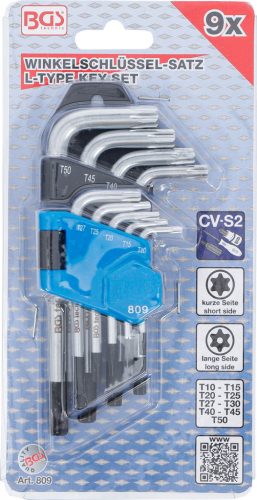 BGS technic 9 részes biztonsági Torx kulcs készlet, fúrt, T10-T50 (BGS 809)
