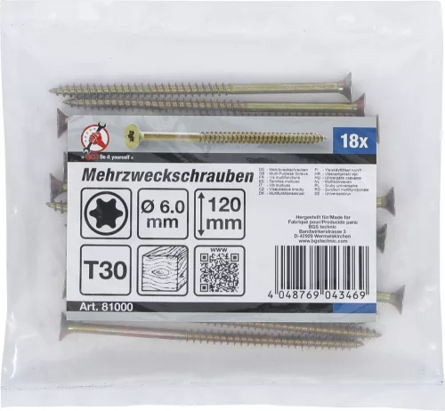 BGS DIY 18 db facsavar, 6.0 x 120 mm, Torx T30 fejjel (BGS 81000)