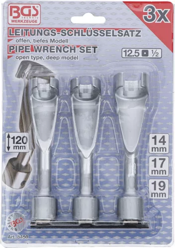 BGS technic Befecskendezőcső-kulcs készlet nyitott fejjel, 1/2”, 14 / 17 / 19 mm, 3 részes (BGS 8450)