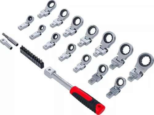 BGS DIY Cserélhető fejes racsnis csillagkulcs-készlet és Bitfej készlet | 6 - 20 mm | 27 darabos (84529)