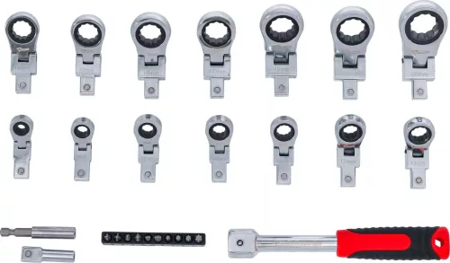 BGS DIY Cserélhető fejes racsnis csillagkulcs-készlet és Bitfej készlet | 6 - 20 mm | 27 darabos (84529)