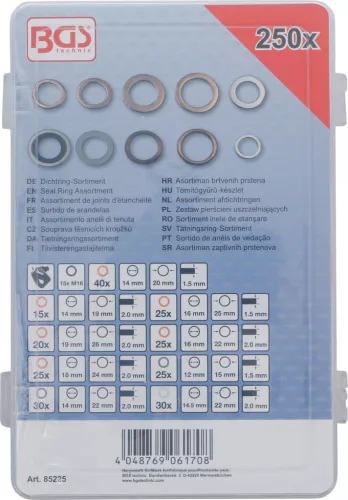 BGS technic Tömítőgyűrű-készlet | Vörösréz, Aluminium, Nejlon | 250 darabos (85225)