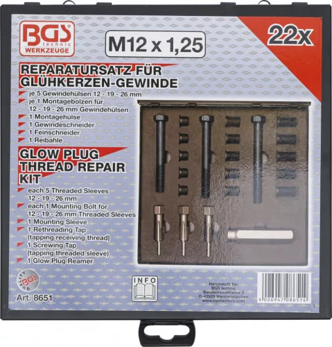 BGS technic Izzítógyertya menet javító készlet, M12x1.25 (BGS 8651)