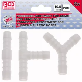   BGS technic 8 darabos csatlakozó készlet, 10mm belső átmérőjű gumi és műanyag csövekhez (BGS 8790-10)