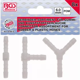   BGS technic 8 darabos csatlakozó készlet, 6mm belső átmérőjű gumi és műanyag csövekhez (BGS 8790-6)