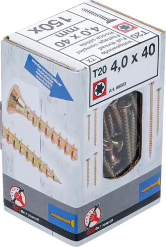 BGS DIY Univerzális csavarok | T-profil (Torx) T20 | 4,0 x 40 mm | 150 db (88003)