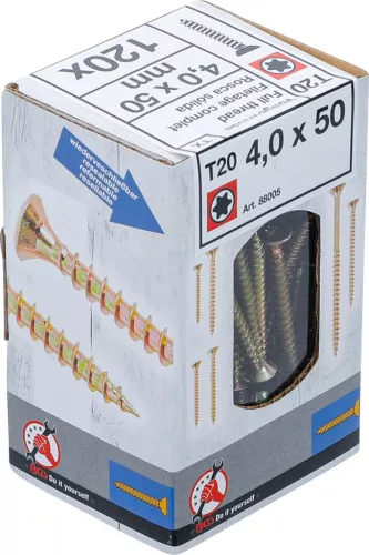BGS DIY Univerzális csavarok | T-profil (Torx) T20 | 4,0 x 50 mm | 120 db (88005)