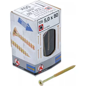   BGS DIY Univerzális csavarok | T-profil (Torx) T25 | 5,0 x 80 mm | 50 db (88009)