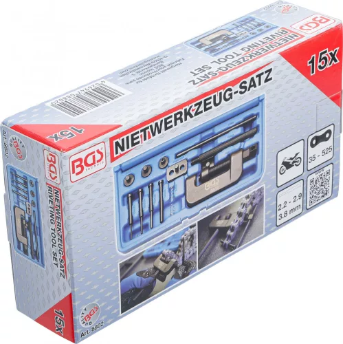 BGS technic Motorkerékpár-láncbontó és szegecselő szerszám, 35–525 láncmérethez, 3 bontótüskével (BGS 8802)