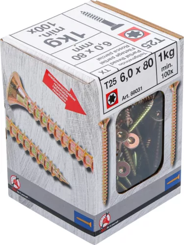 BGS Facsavar részmenettel, Torx T25, süllyesztett fejű, 6,0 × 80 mm, 100 db / 1 kg (BGS 88031)