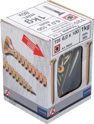 BGS Facsavar részmenettel, Torx T25, süllyesztett fejű, 6,0 × 100 mm, 80 db / 1 kg (BGS 88032)