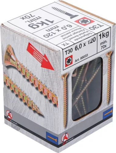 BGS Facsavar részmenettel, Torx T30, süllyesztett fejű, 6,0 × 120 mm, 70 db / 1 kg (BGS 88033)