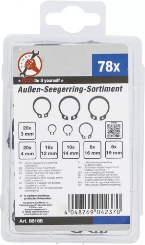 BGS DIY 78 részes külső Seeger gyűrű készlet, Ø 8-19 mm (BGS 88168)