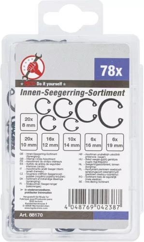 BGS DIY 78 részes belső Seeger gyűrű készlet, Ø 8-19 mm (BGS 88170)