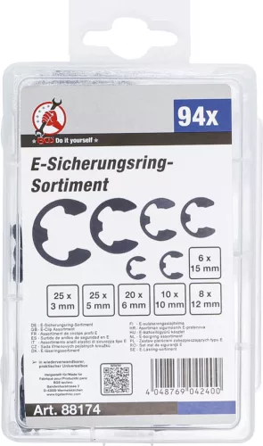 BGS DIY 94 részes rögzítő gyűrű (E-gyűrű) készlet, 3-15 mm (BGS 88174)