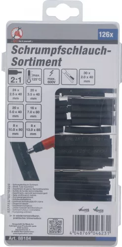 BGS DIY Zsugorcső készlet | fekete | 126 darabos (BGS 88184)