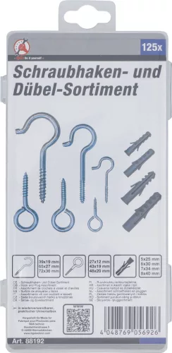 BGS DIY Csavaros kampó és dübelkészlet | 125 darabos (BGS 88192)