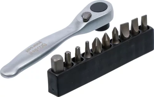 BGS Racsnis bitkészlet 1/4”, 72 fogas mini racsnival, PH / Torx / lapos, 11 részes (BGS 90110)