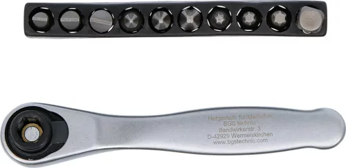 BGS Racsnis bitkészlet 1/4”, 72 fogas mini racsnival, PH / Torx / lapos, 11 részes (BGS 90110)