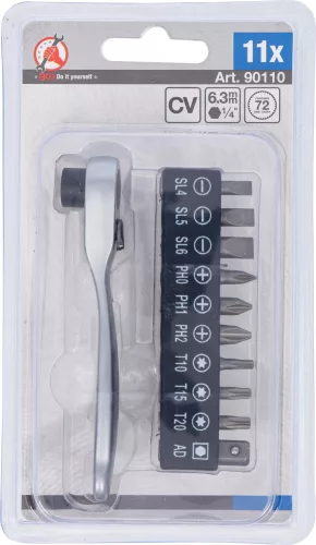 BGS Racsnis bitkészlet 1/4”, 72 fogas mini racsnival, PH / Torx / lapos, 11 részes (BGS 90110)