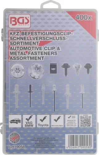 BGS Technic Patentkészlet Audi, VW, Toyota, Mercedes-Benz, BMW modellekhez | 400 darabos (BGS 9058)