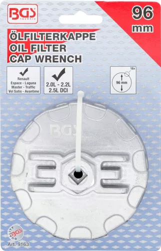 BGS technic Olajszűrő leszedő kupak Renault DCI modellekhez, 96 mm x P18 (BGS 9163)