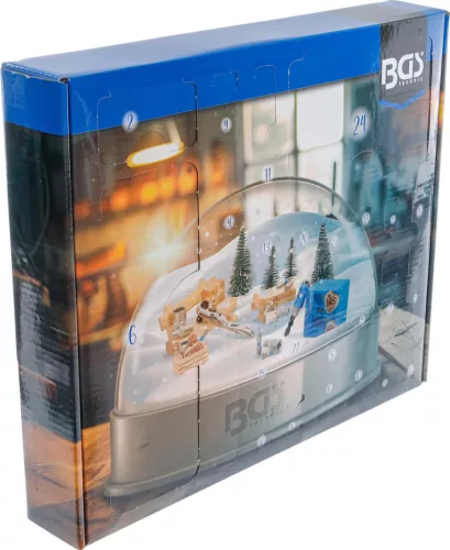 BGS technic Szerszámos adventi naptár 1/4” racsnival, 4–14 mm dugókulcsokkal és bitkészlettel (95010)