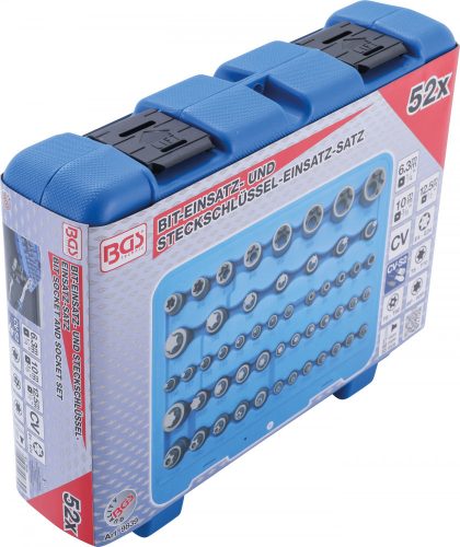 BGS technic Bitfej és dugókulcsfej készlet | E-profil / T-profil (Torx) / T-profil (Torx) furattal / TP-profil (Torx plus) | 52 darabos (BGS 9839)