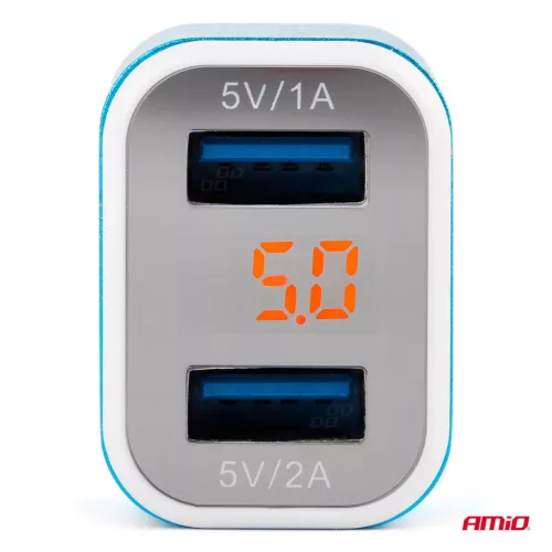AMiO TEST-04 telefontöltő 2×USB aljzattal és akkumulátorellenőrzéssel (01028)