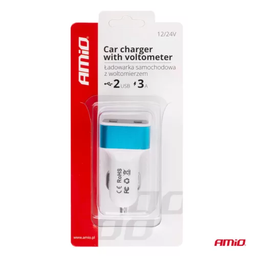 AMiO TEST-04 telefontöltő 2×USB aljzattal és akkumulátorellenőrzéssel (01028)
