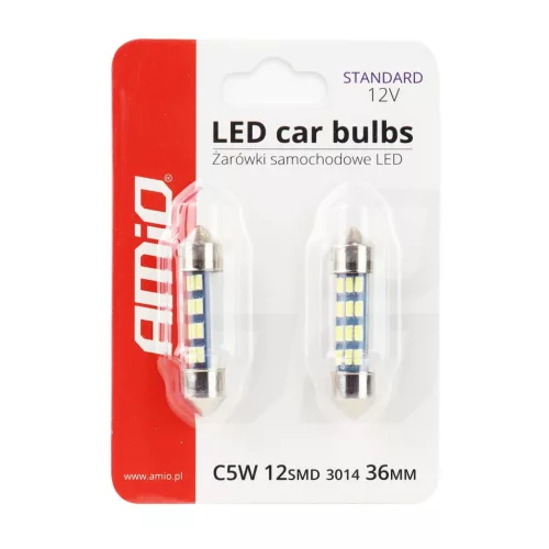AMiO LED STANDARD 3014 12SMD szofita C5W C10W C3W 36mm fehér 12V (01090)