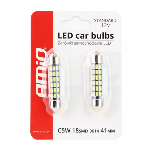 AMiO LED STANDARD 3014 18SMD szofita C5W C10W C3W 41mm fehér 12V (01092)