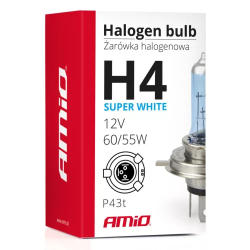 AMiO halogénizzó H4 12V 60/55W UV szűrő (E8) Super fehér (01269)