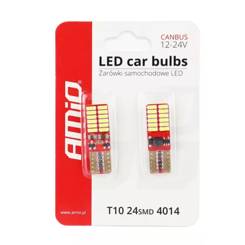 AMiO LED CANBUS 24SMD 4014 T10e (W5W) fehér 12V/24V (01287)