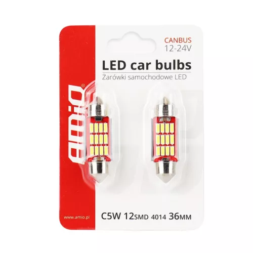 AMiO LED CANBUS 4014 12SMD szofita C5W C10W C3W 36mm fehér 12V/24V (01289)