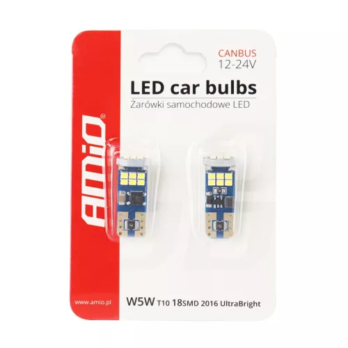 AMiO LED CANBUS 18SMD UltraBright 2016 T10e (W5W) fehér 12V/24V (01292)
