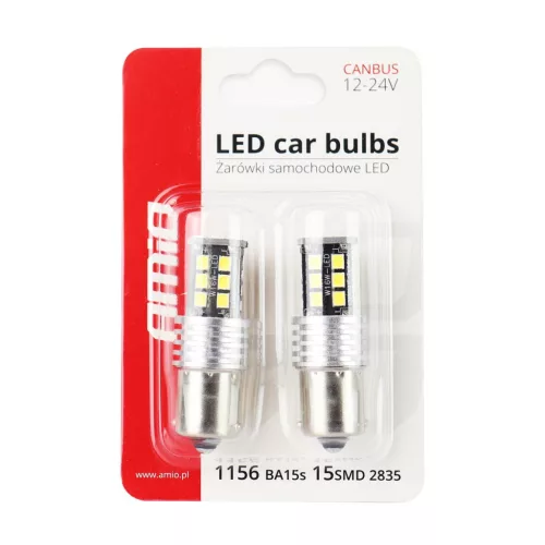 AMiO LED CANBUS 2835 15SMD 1156 BA15S P21W R10W R5W fehér 12V/24V (01293)