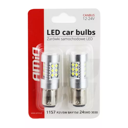 AMiO LED CANBUS 3030 24SMD 1157 BAY15D P21/5W fehér 12V/24V (01438)