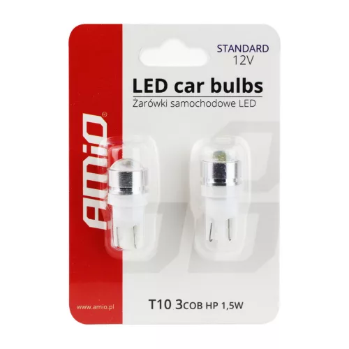 AMiO LED STANDARD T10 W5W 3xCOB HP 1,5W 12V lencsés (01624)