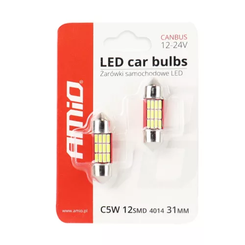 AMiO LED CANBUS 4014 12SMD szofita C5W C10W C3W 31mm fehér 12V/24V (01631)