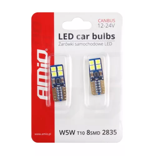 AMiO LED CANBUS 8SMD 2835 T10e (W5W) fehér 12V/24V (01635)